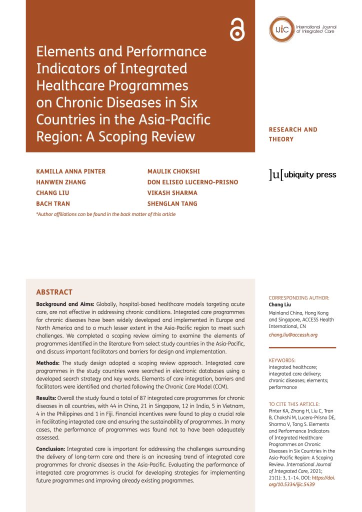 Elements and Performance Indicators of Integrated Healthcare Programmes on Chronic Diseases in the Asia-Pacific Region